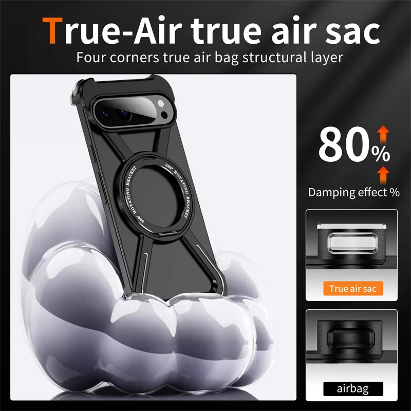 Metal Frame MagSafe 360° Magnetic Holder Phone Case For Google Pixel 8 9 Pro XL 9Pro Fold Aluminum Alloy Wireless Charging Cover