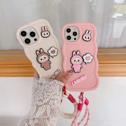 Cartoon Wrist Strap Phone Case for IPhone 17 Air 16 15 14 13 12 11 Pro Max XS X  XR 7 8 Plus Silicone Soft  Protective Cover