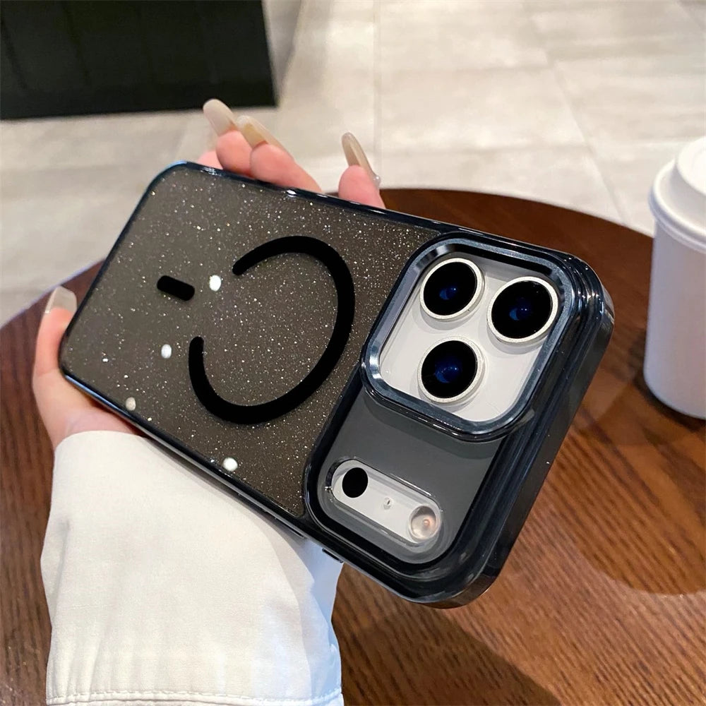 Glitter Magnetic Wireless Charging Candy Color Case for iPhone 17 Pro Max 17 Air for Magsafe Metal Lens Frame Bling Cover Funda