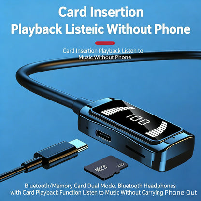 Wireless Bluetooth neckband headphones with digital display function, large-capacity semi-in-ear sports stereo headphones