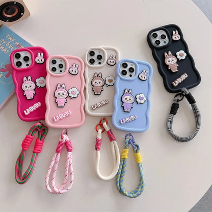 Cartoon Wrist Strap Phone Case for IPhone 17 Air 16 15 14 13 12 11 Pro Max XS X  XR 7 8 Plus Silicone Soft  Protective Cover