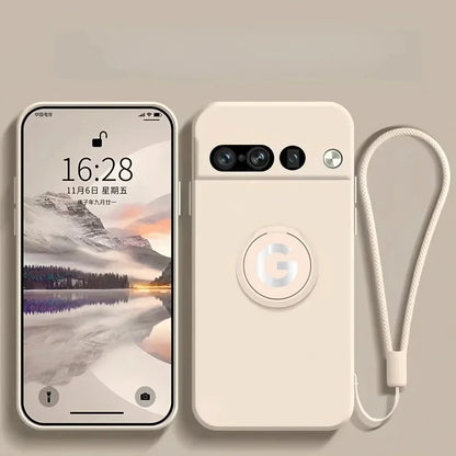 Original Liquid Silicone Rotable Ring Holder Case For Google Pixel 10 9 Pro XL 8 7 6 A Pro Wrist Strap Skin Feel Protector Cover