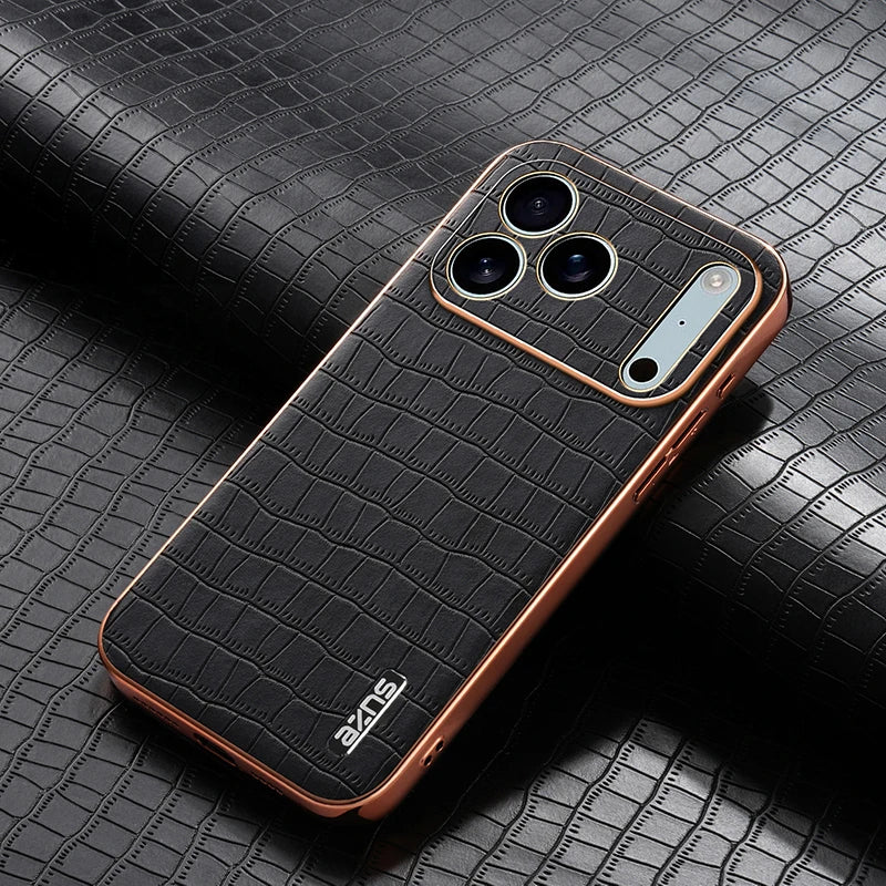 for iPhone 17 Pro Max 17 Pro Air Case 3D Crocodile Texture PU Leather Plating Bumper Full Camera Protector Soft Cover Shell