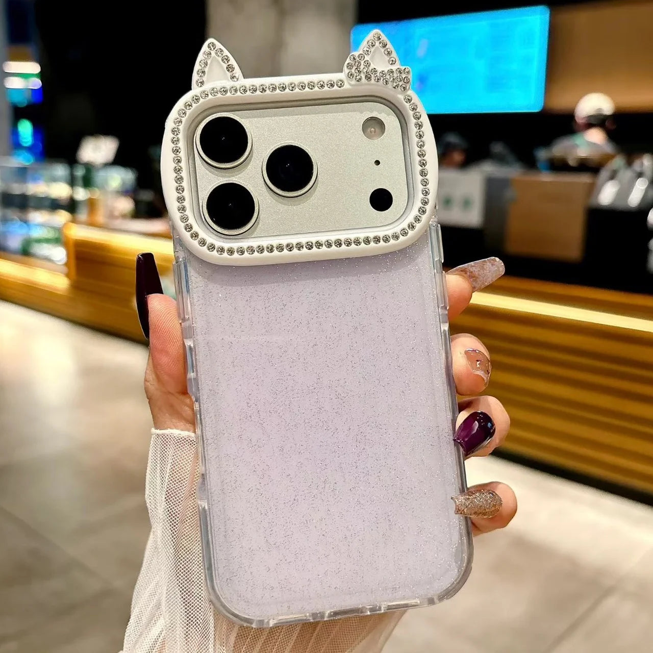 Cute Rabbit Ear Phone Case For iPhone 17 Pro Max Glitter Diamonds Cover For iPhone 15 Pro 16 Pro Max 14Pro 13 Protective Cases