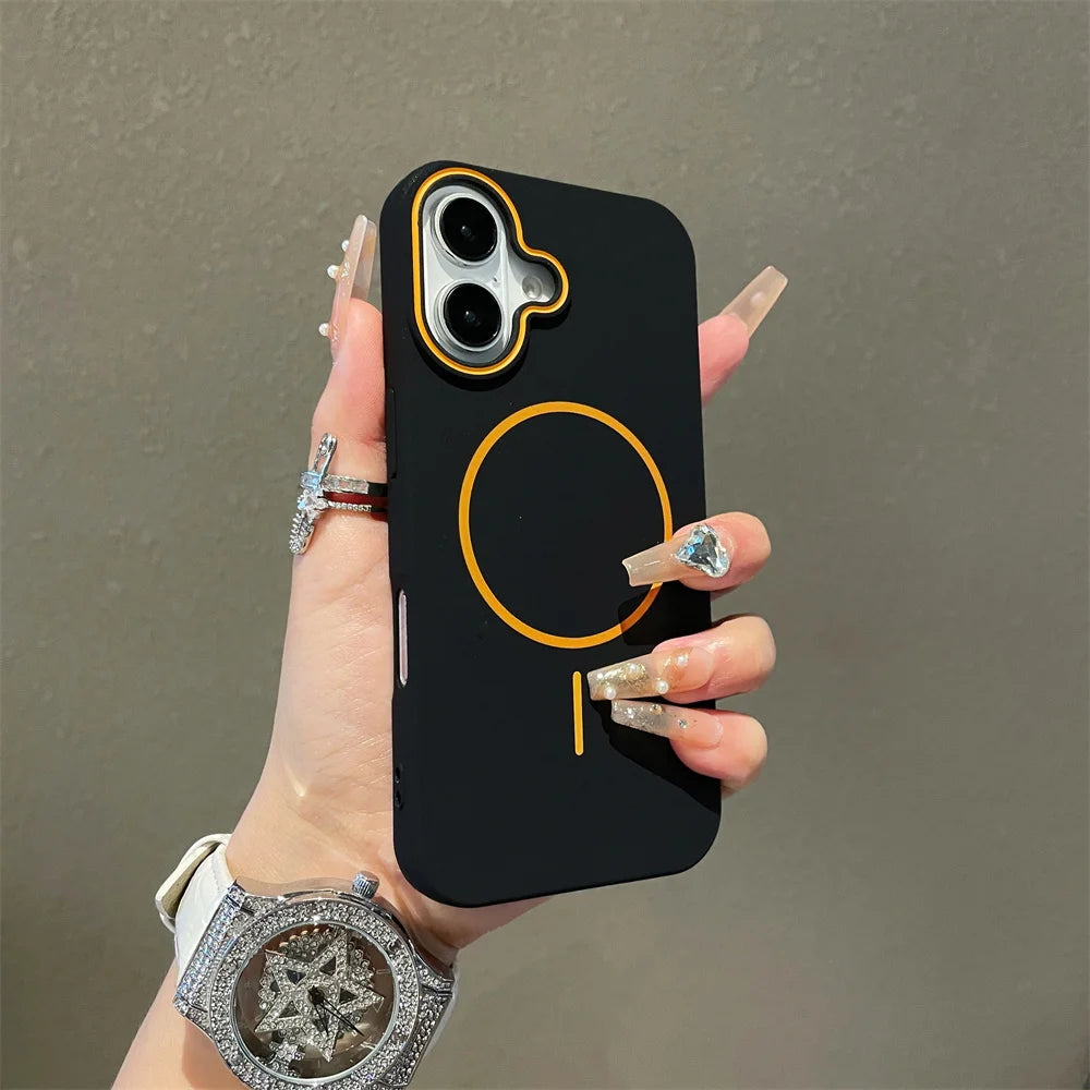 Ultrathin Simple Magsafe Case for iPhone 16 Pro Max 15Pro 14 Plus 13 12 11 Matte Hit Color Lens Wireless Charging Soft TPU Cover