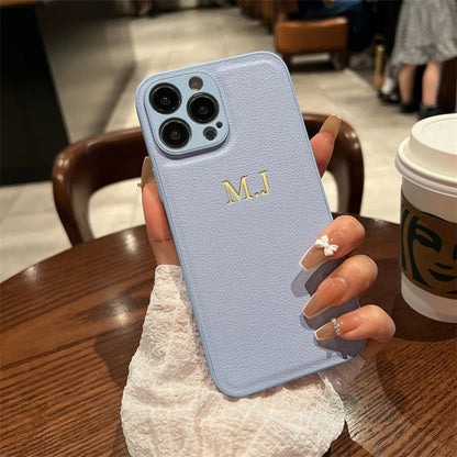 Personalised Customized Name Case For iPhone 16 15 14 13 12 11 Pro Max Initials Letters Leather DIY Cover 13 14 15 16 Pro Max - covers4phones