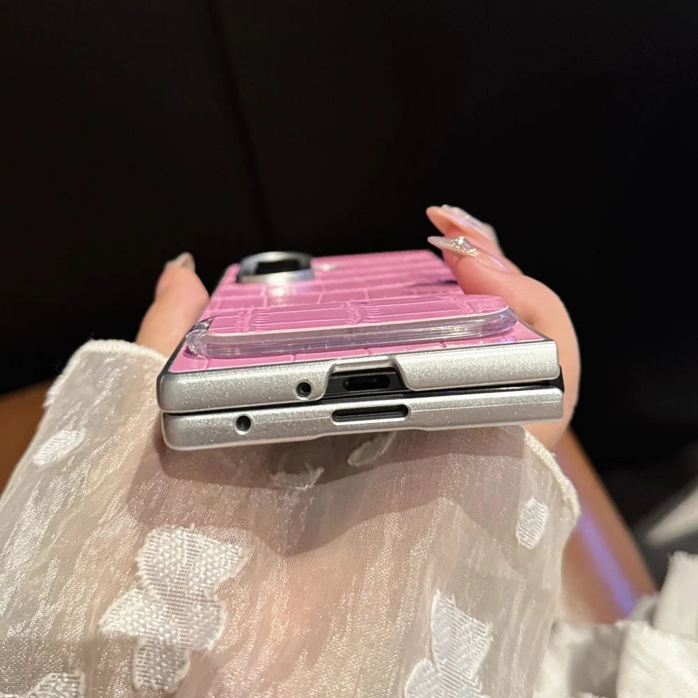 Luxury Crocodile Pattern Leather Case For Samsung ZFold 7 6 5 4 3 5G Mirror Fold Satnd Holder Shockpoof Protection Bumper Cover