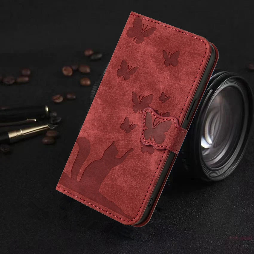 Funda S24 Flip Case for Samsung Galaxy S24 S25 Plus S23 Ultra S22 S21 S20 FE Cases Cute Cat Butterfly Leather Wallet Back Cover