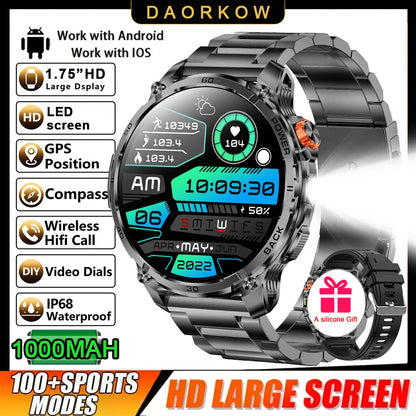 2026 New GPS Outdoor Sports Smartwatch Men AMOLED Screen NFC Flashlight Heart rate Waterproof Bluetooth Call 1000mAh Smartwatch