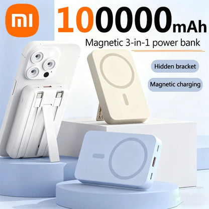 Xiaomi 100000mAh Power Bank Magnetic Wireless Fast Charging External Battery Pack Type-C Powerbank For IPhone16 Xiaomi SAMSUNG