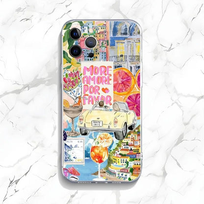Ocean Wine Glass Lemon Phone Case for iPhone 16 15 14 13 12 11 Pro Max Mini X XS XR 7 8 Plus SE4 Shockproof Soft Cover Fundas