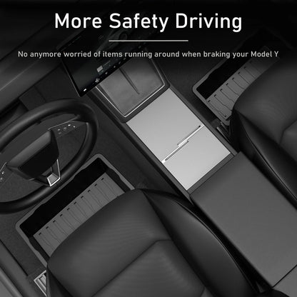 Under Seat Storage Box For Tesla Model Y Juniper 2025 Center Console Organizer Bins Front Backseat Bag Trash Tray Accessories