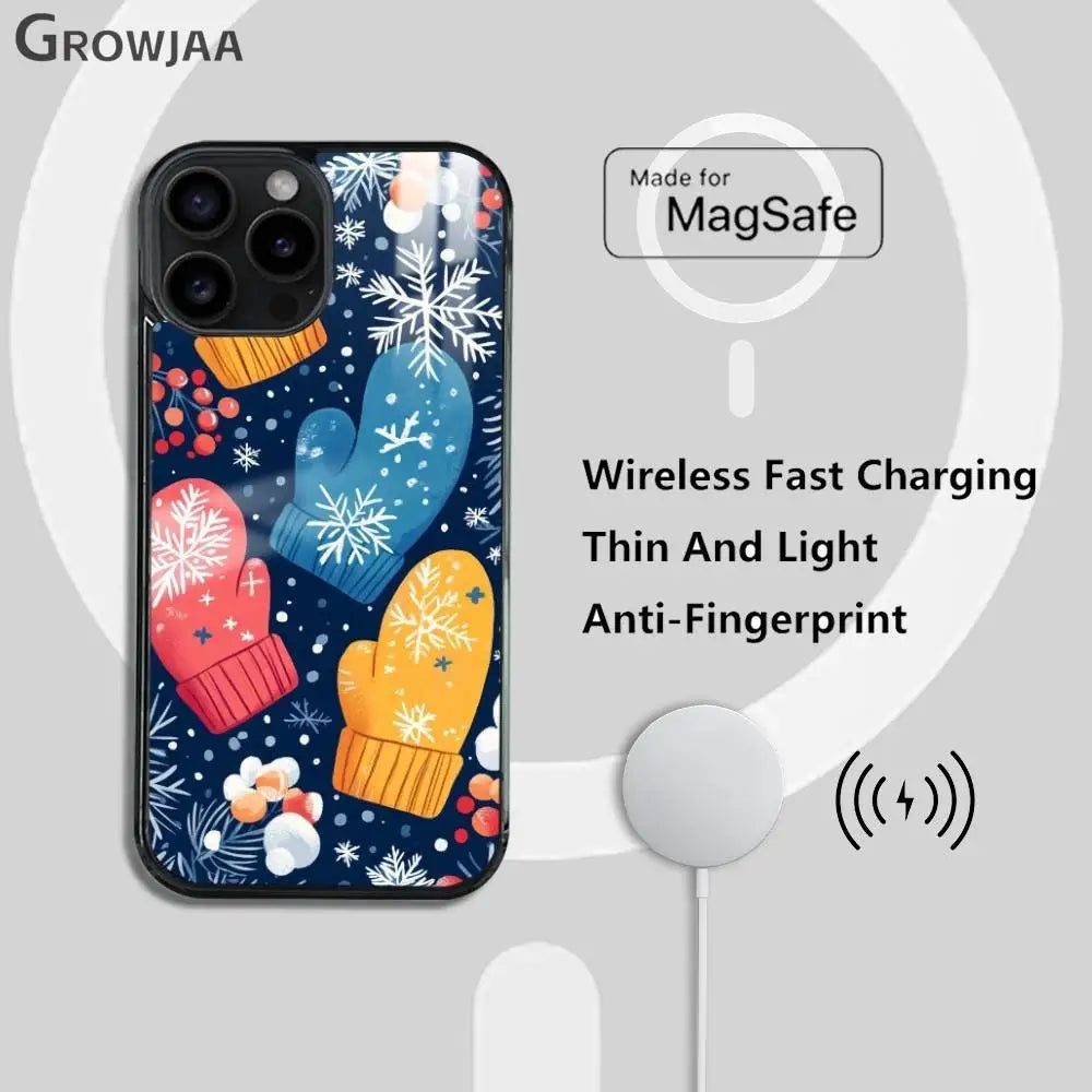 Christmas Gloves phone case for iPhone 17 16 15 14 13 12 11 Pro Max Plus Mini Magsafe Magnetic Wireless Mirror Funda