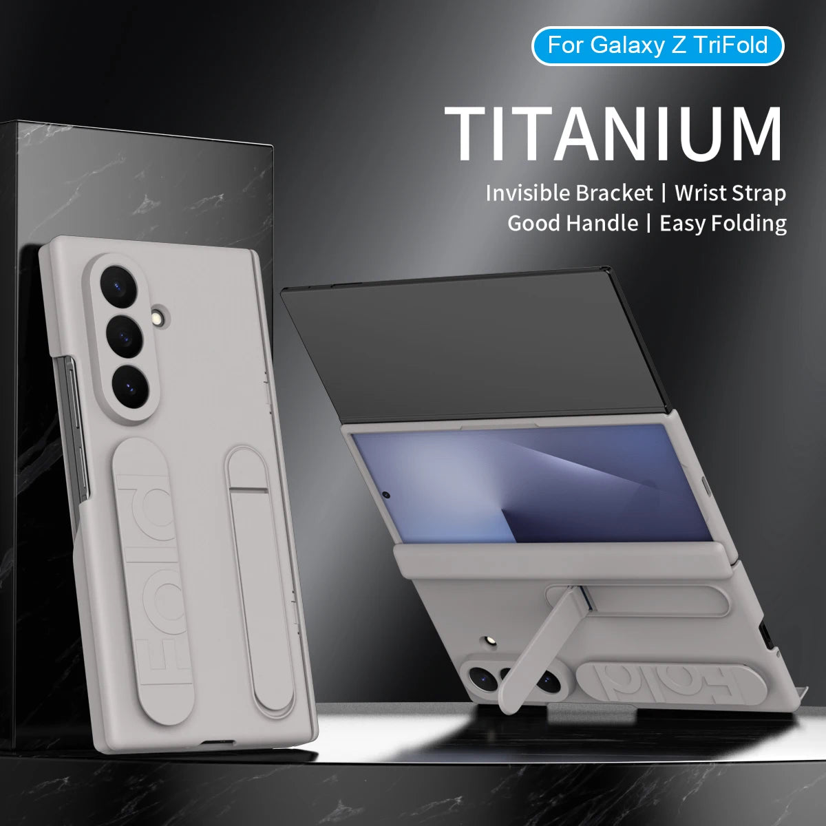 For Samsung Galaxy Z TriFold Case Hard PU Skin With Stand wristband Protective Back Cover Case For samsung Z TriFold Phone Shell