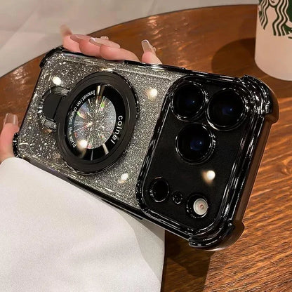 Plating for Magsafe Glitter Bracket Case for iPhone 17 16 15 Pro Max 14 Plus Air 11 12 13 Gradient Stand Airbag Shockproof Cover