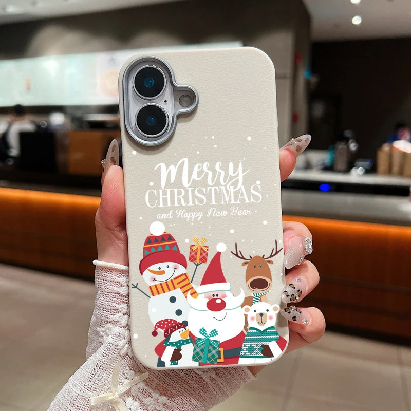 Merry Christmas Magnetic Leather Case For iPhone 16 15 Pro Max 14 Plus 13 12 11 Pro For MagSafe Wireless Charging Soft TPU Cover