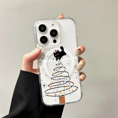 Christmas Hat Cat Magnetic Case for Samsung Galaxy S25 Edge S24 S23 S22 S21 Ultra Plus FE A56 A55 A54 A36 A35 A26 A16 A15 Cover