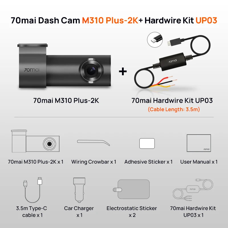 70mai Dash Cam M310 Plus 2K 1440P 143°FOV F1.55 Smart Voice Control 24H Parking Guard Night Vision 70mai M310 Plus 2K Car DVR