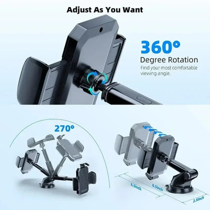 360° Windshield Car Phone Holder Car Dashboard Mobile Cell Support Bracket Universal Sucker for iPhone 16 15 14 Samsung Xiaomi