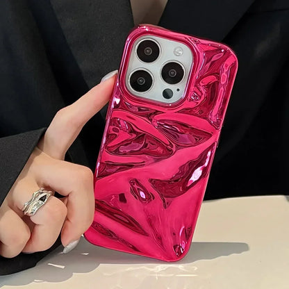 Luxury Electroplate Silvery 3D Wrinkle Phone Case For iphone 16 15 14 13 11 12 Pro Max Purple Water Ripple Shockproof Soft Cover