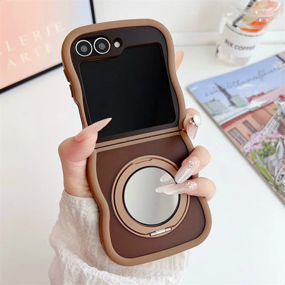 Matte Wave Magnetic Stand Phone Case For Samsung Z Flip 7 6 5 4 3 flip6 zflip6 flip5 Luxury Rotation Fold Bracket Frosted Cover