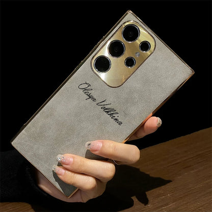 S24 Ultra Personalized Custom Name PU Leather Texture Phone Case For Samsung Galaxy S23 S22 Ultra S24 Plus Plating Back Cover - covers4phones