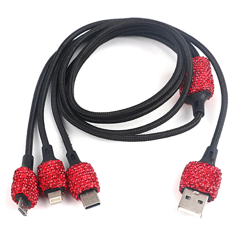 Dual USB Car Charger Bling Bling Handmade Rhinestones Crystal Car Decorations for Fast Charging Car Decors for iPhone/Samsung