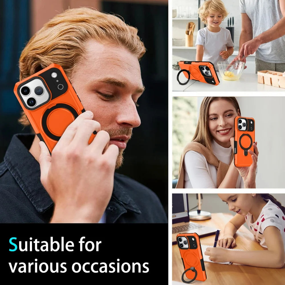 Luxury Armor For Magsafe Magnetic Stand Holder Phone Case For iPhone 17 Pro Max 17 Air Ring Bracket Shockproof Bumper Cover