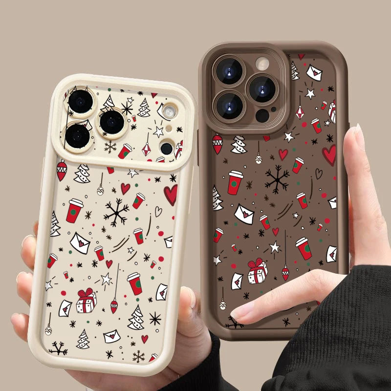 Cute Christmas Pattern Phone Case For iPhone 17 16 15 14 13 12 Pro Max 16 17 Pro 11 16e 17 Air Shockproof Soft Silicone Cover