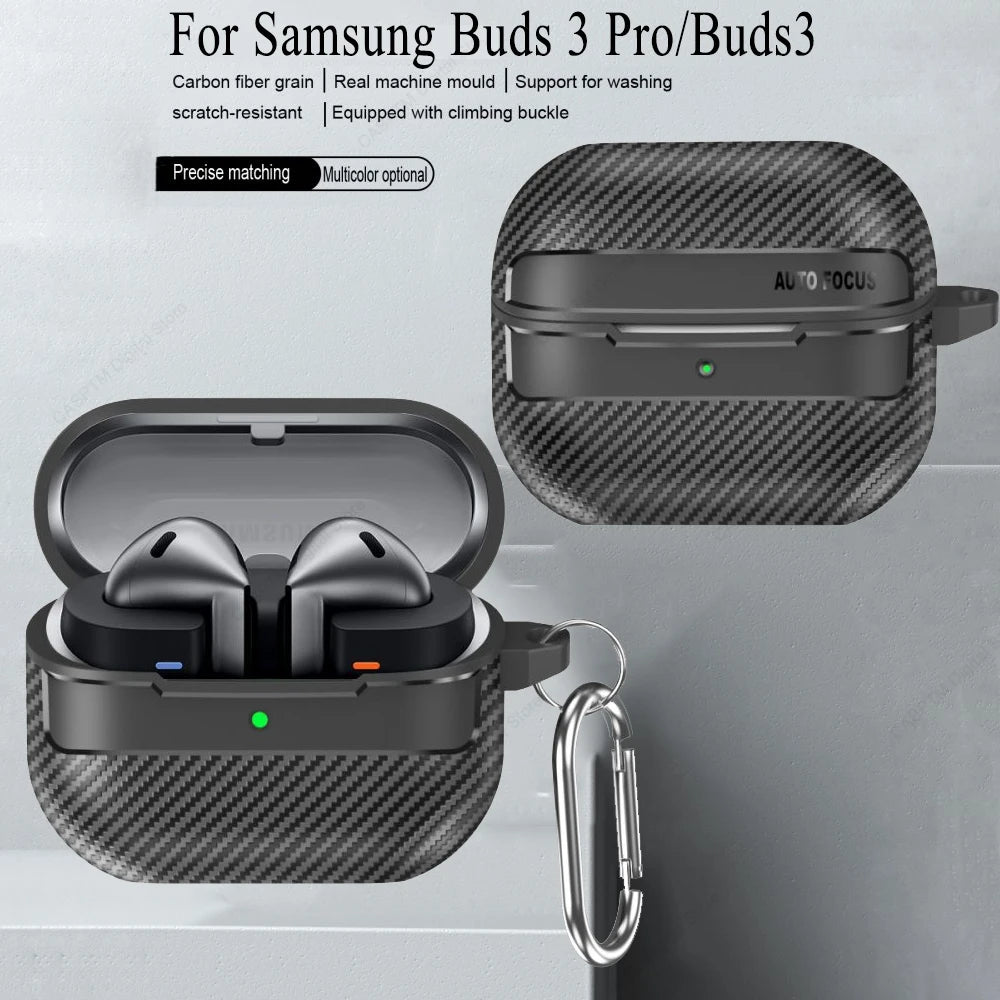 2024 New TPU Cover For Samsung Galaxy Buds 3 Pro Buzz 3 Pro Buds3 Pro Case Carbon Fibre Pattern PC Protective Cases With Hook