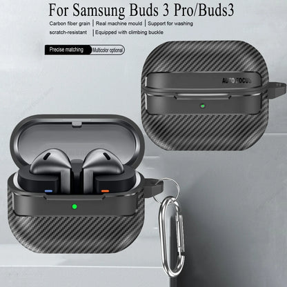 2024 New TPU Cover For Samsung Galaxy Buds 3 Pro Buzz 3 Pro Buds3 Pro Case Carbon Fibre Pattern PC Protective Cases With Hook