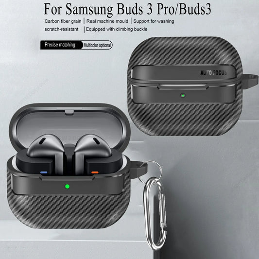 2024 New TPU Cover For Samsung Galaxy Buds 3 Pro Buzz 3 Pro Buds3 Pro Case Carbon Fibre Pattern PC Protective Cases With Hook