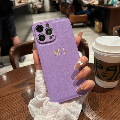 Personalised Customized Name Case For iPhone 16 15 14 13 12 11 Pro Max Initials Letters Leather DIY Cover 13 14 15 16 Pro Max - covers4phones