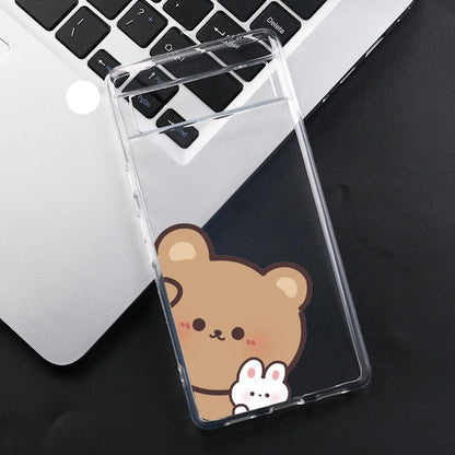 Cartoon Animal Bear Rabbit Couple Phone Case for Google Pixel 8Pro 8A 8 9 Pro XL 6A 7A 6 7 Pro 5G Cute Lover Clear Cover Fundas