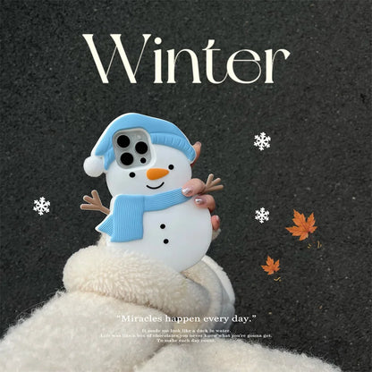 Soft Silicone Cartoon Cute Christmas 3D Snowman Shockproof Phone Case for IPhone16 15 14 13 12ProMax Anti-drop Shockproof Cover