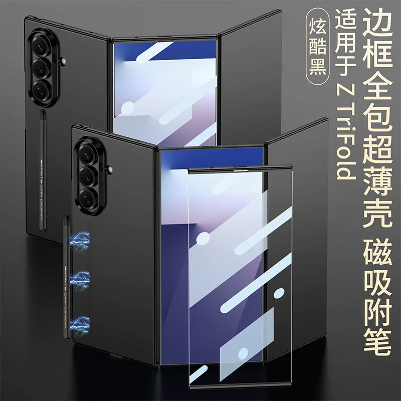 For Samsung Z Tri-Fold Phone Case Magnetic Adsorption Pen HD Shell Film Integrated Full Coverage Frame Z Tri-Fold Hard Covers