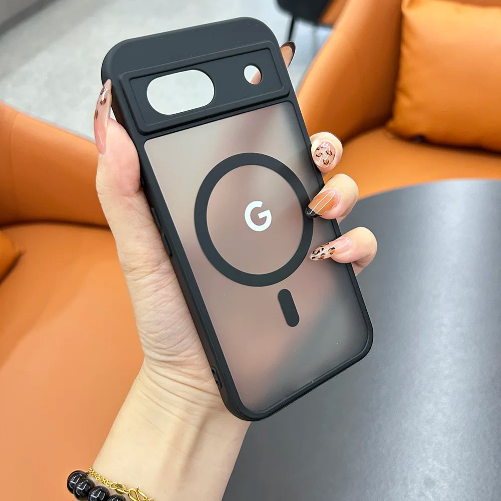 For Google Pixel 8Pro 8 8A 7Pro 7 7A 6 Case Magnetic Charging Matte Clear Shockproof Cover Wireless Charging Translucent Frosted