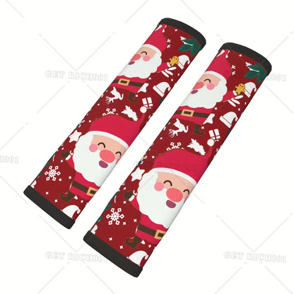 2pcs Christmas Themed Seat Belt Covers Soft Polyester Fit for Cars Santa Claus Car Accessories Interior Seatbelt Cover Print