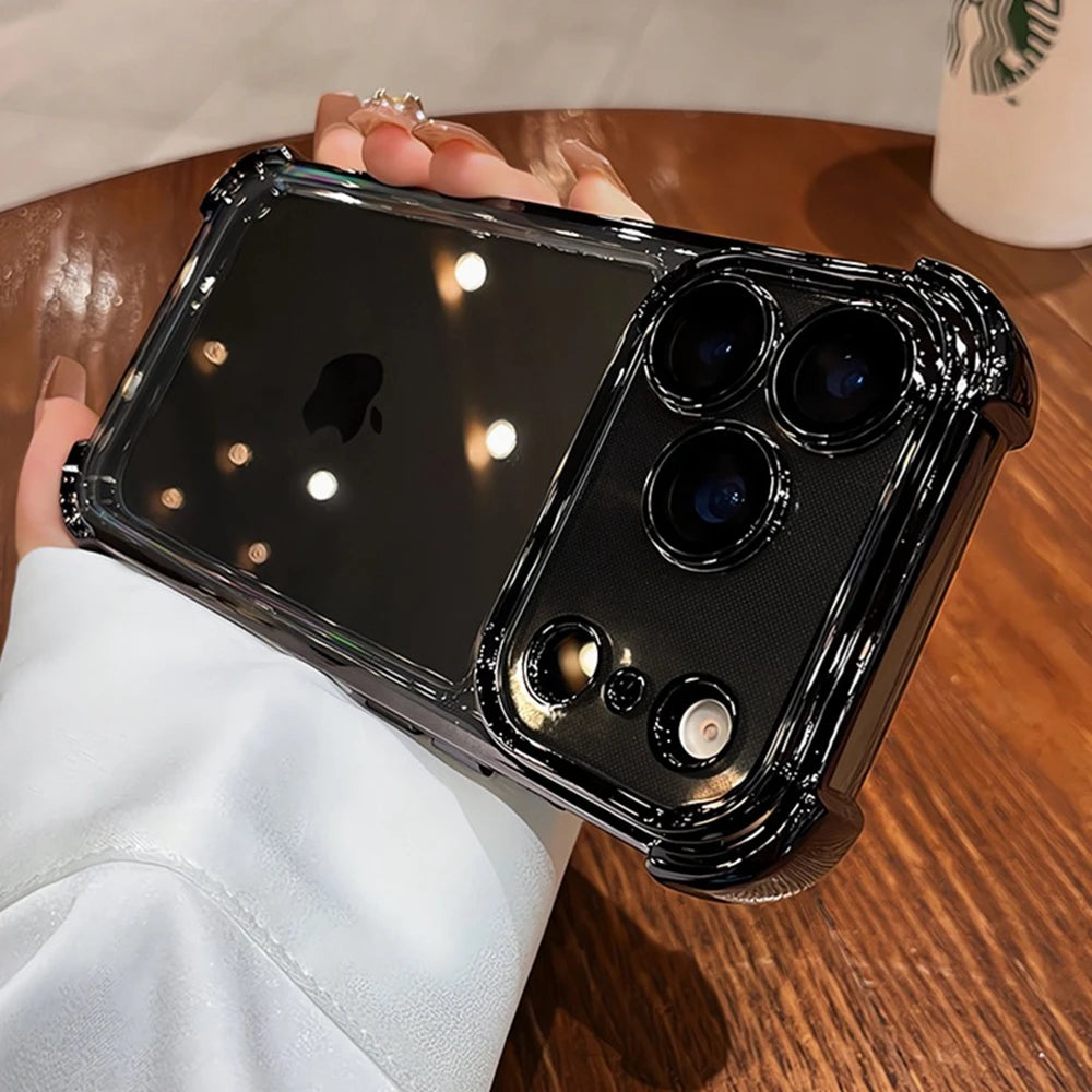 Luxury Plating Airbag Soft Silicone Case for iPhone 17 16 Pro Max 11 12 13 14 15 Pro Xs Max X Xr 17 Air Camera Protector Cover