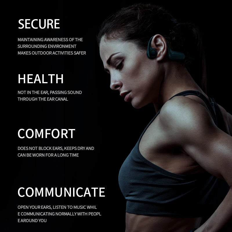 2025 True Bone Conduction Earphones Bluetooth 5.3 Sports Wireless Headphones Ear Hook Waterproof Headset for Running Driving
