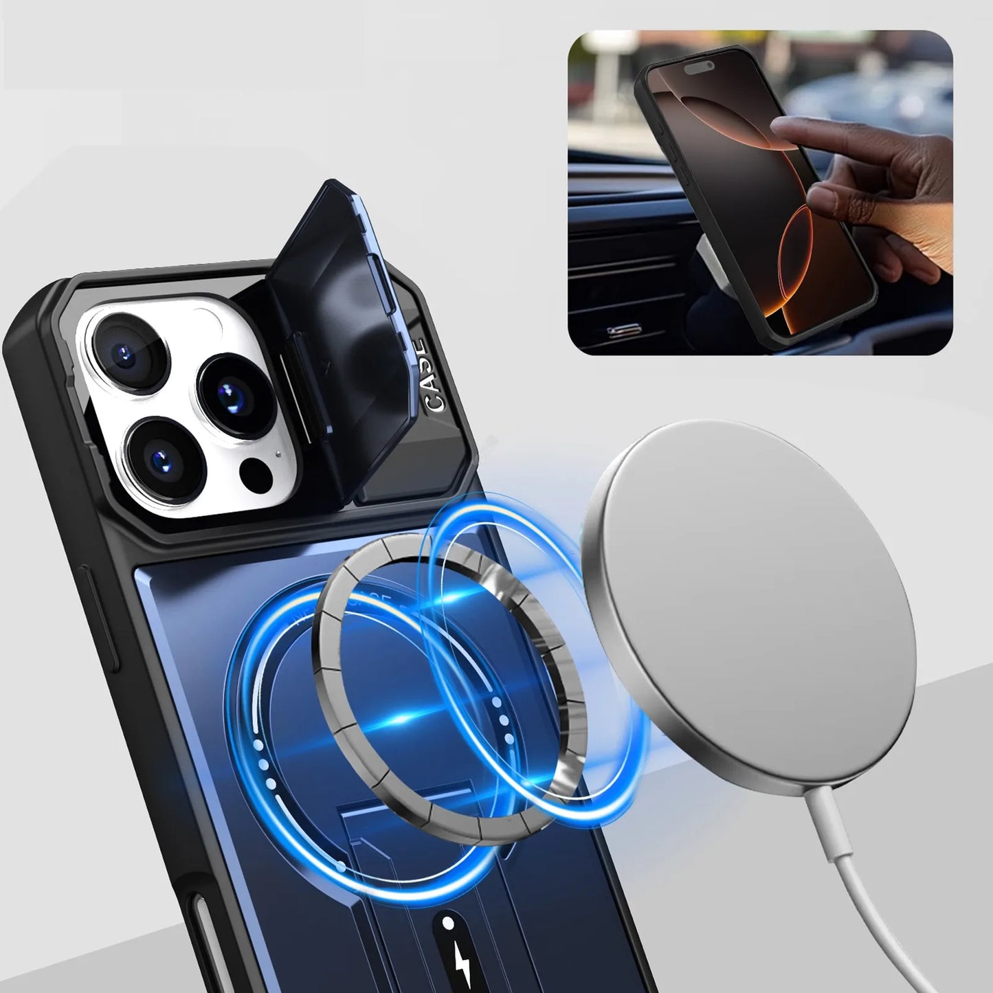Military Armor Flip Camera Protect Phone Case For iPhone 17 12 13 16 Pro Max 14 15 Plus 16E 17 Air For Magnetic Fold Stand Cover