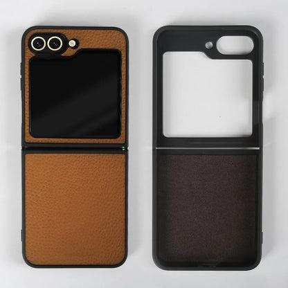 Luxury Genuine Leather Case For Samsung Galaxy Z Flip6 Cases for galaxy Z Flip 6 phone Cover Litchi Pattern Cowhide Coque Shell