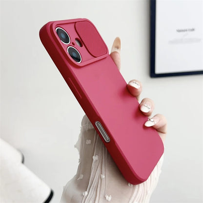 Slide Camera Lens Protection Soft Silicone Case For iPhone 16 15 14 Plus 13 12 11 Pro X XS XR Max 8 7 SE Shockproof Bumper Cover