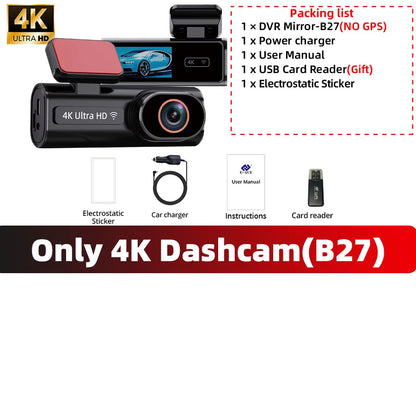 ACCEO Dash Cam WIFI GPS Mini CAR DVR Front 4K And Rear 1080P Dual Lens Black Box Room Camera Night Vision 24H Parking Monitor