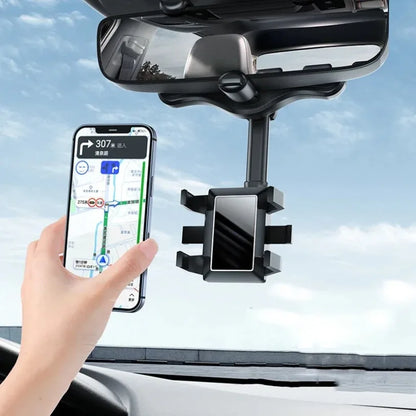 Car 360 Rotation Rearview Mirror Phone Holder Phone Mount Stable Gripper Smartphone Navigation Bracket For iPhone Samsung Xiaomi
