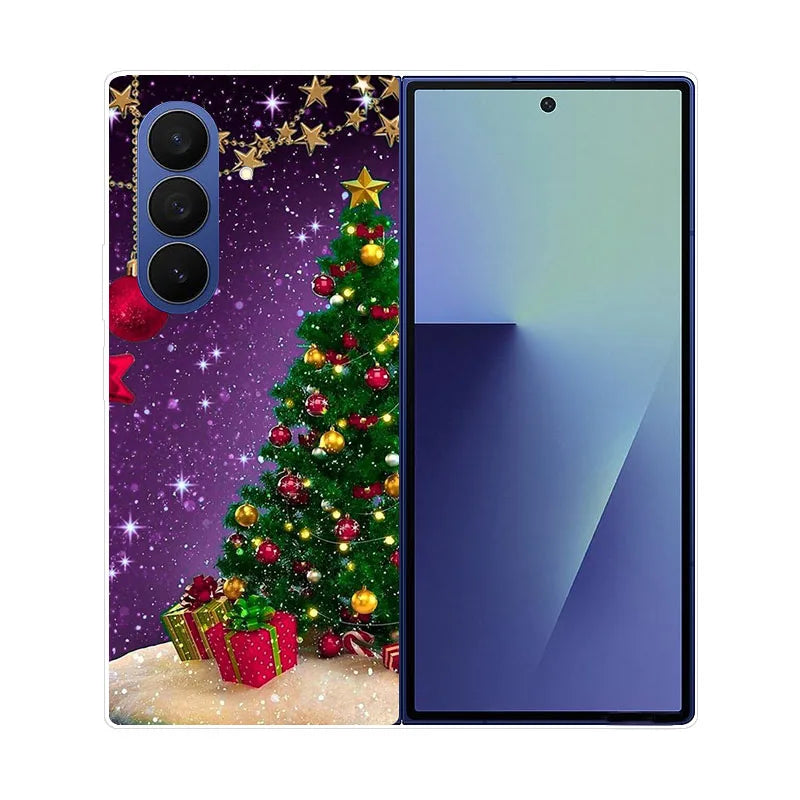 Christmas Painted Phone Case For Samsung Galaxy Z Fold 7 6 5 4 3 2 Fold7 Fold6 Fold5 Fold4 Transparent Hard PC Protect Cover
