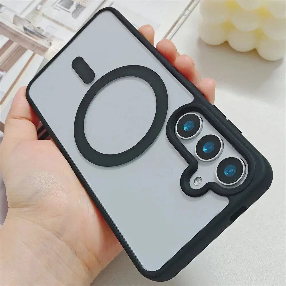 New Frosted Magnetic Case For Samsung Galaxy S25 Edge S25 S24 S23 FE S22 Plus Ultra For Magsafe Wireless Charger Protector Cover