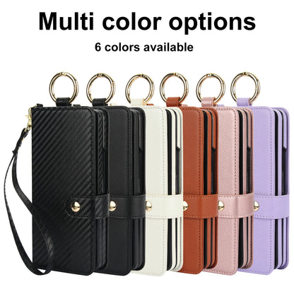 For Samsung Galaxy Z Fold 7 6 5 4 3 5G Crossbody Lanyard Leather Wallet Card Case Wrist Rope Flip Stand Cover With Pen slot
