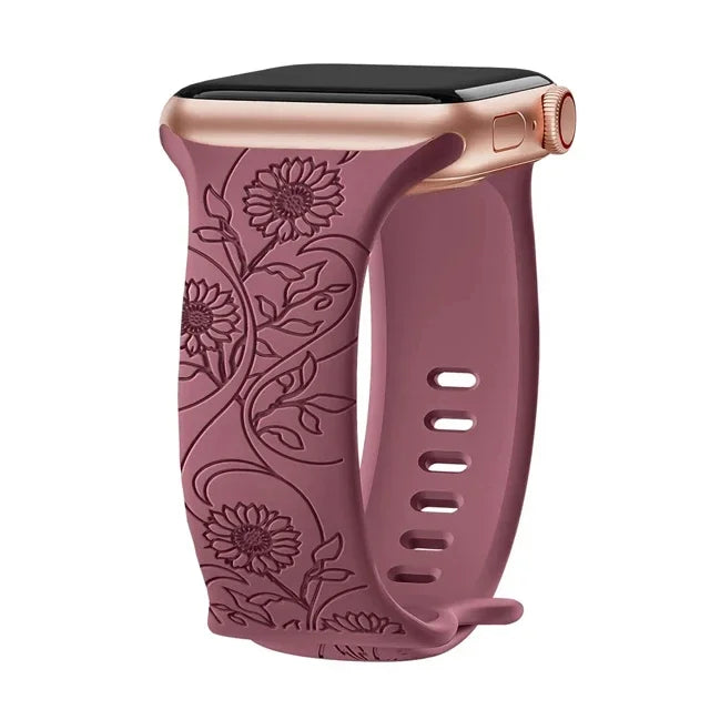 Engraved Band for Apple Watch Strap 46mm 44mm 42mm 41mm 40 45mm Ultra 3 2 49mm Floral Bracelet Iwatch Series 11 10 9 8 7 SE 6 5