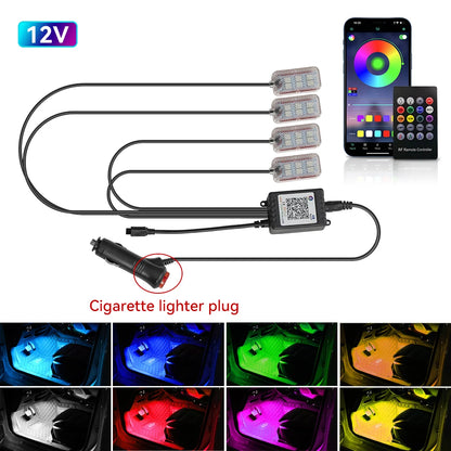 LED Car Interior Ambient Foot Strip Light Kit Accessories Backlight Remote App Music Control Auto RGB Decorative Lamp